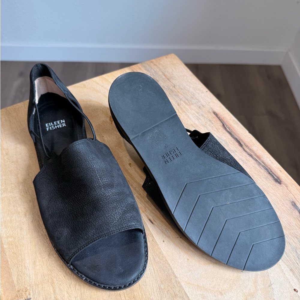 Eileen Fisher black suede leather avarcas sandals slides women’s shoes 9 - Picture 8 of 10
